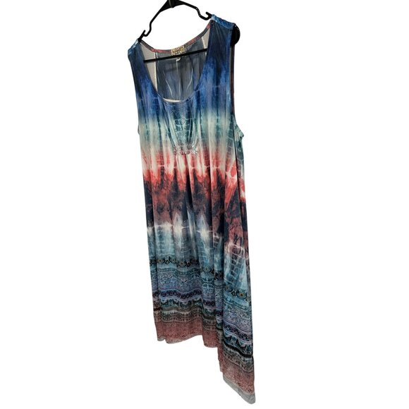 OneWorld Asymmetrical Tie Dye Sleeveless Dress With Rhinestones SZ XLarge - Picture 3 of 11
